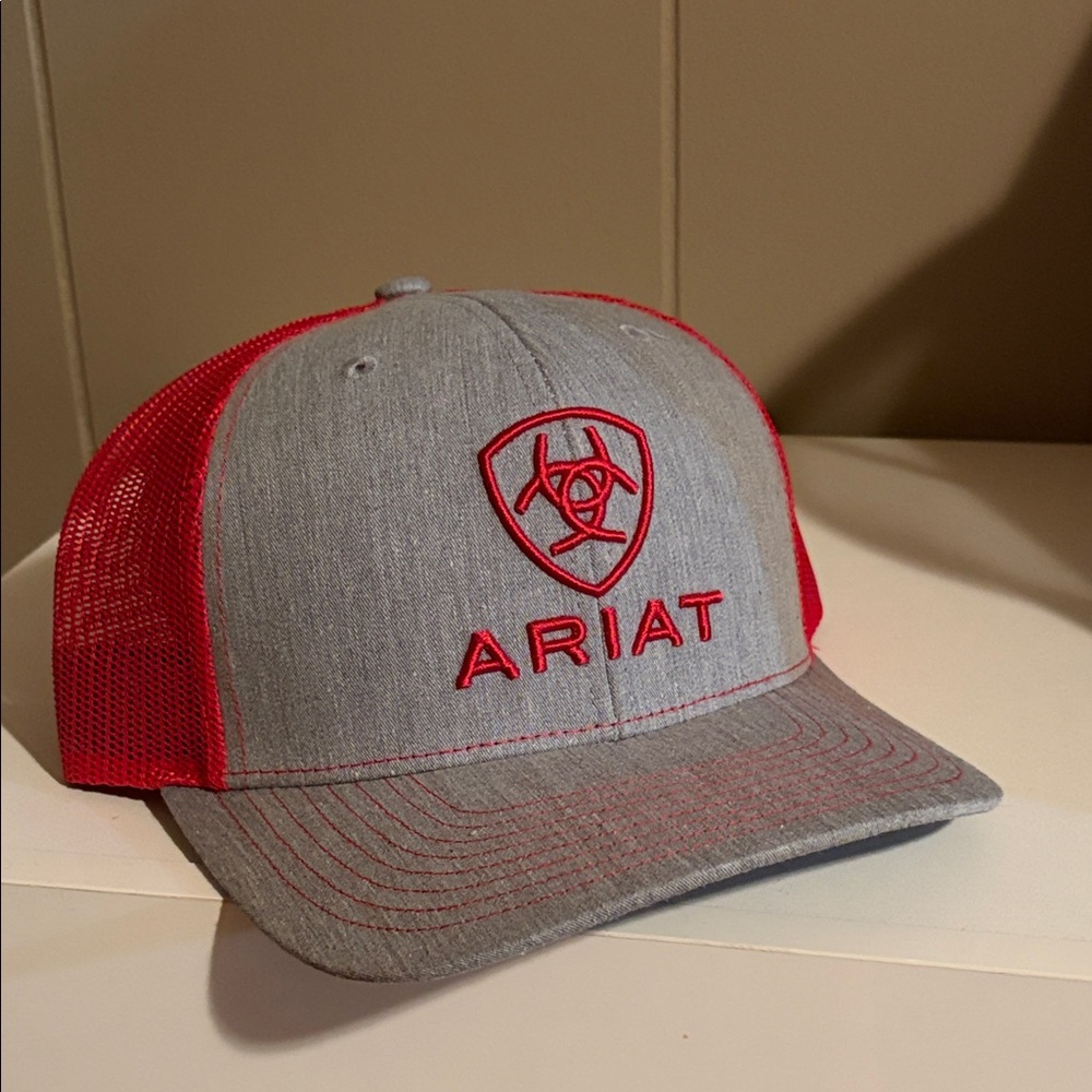 Ariat Gray and Red Mesh Cap